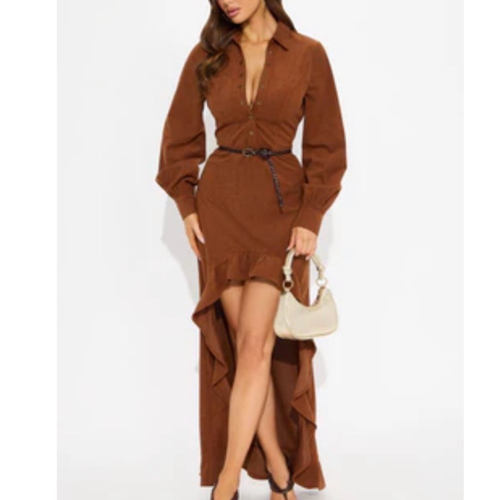 Fashion Nova High Low Brown Dress